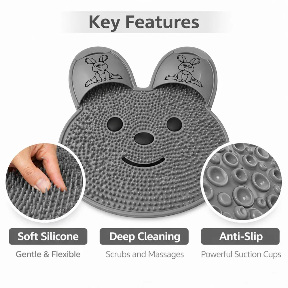 Non-Slip Silicone Foot Scrubber Bath Mat – Shower Foot Massager, Exfoliating Cleaning Mat for Bathtub & Bathroom Floor