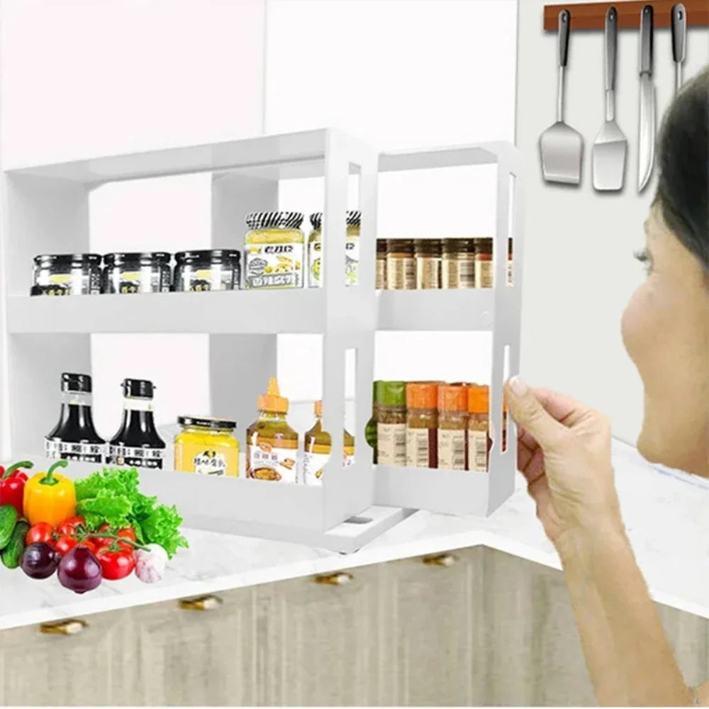 2-Tier Rotating Spice Organizer Rack for Kitchen Cabinet & Countertop Storage
