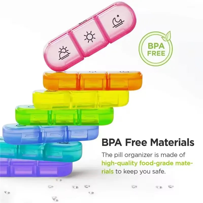 Pastillero Semanal de 7 Días Organizador Portátil de Pastillas Medicamentos Cajas de Almacenamiento Estuche de Primeros Auxilios Contenedor de Píldoras con Compartimentos