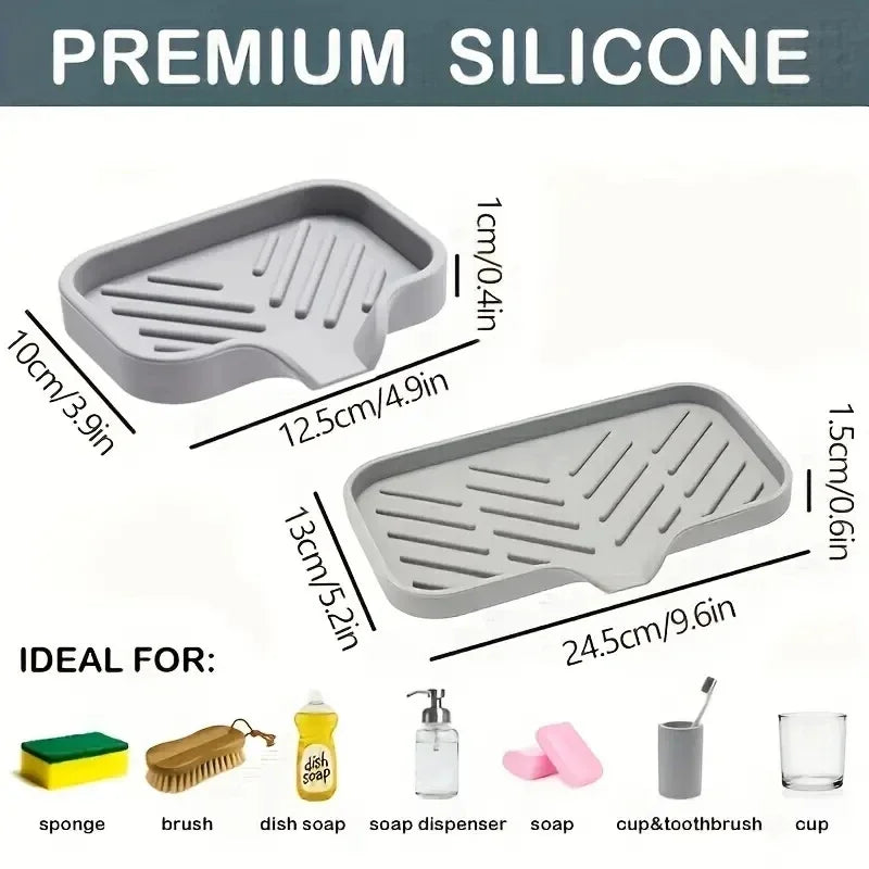 Silicone Sink Organizer Tray with Drain – Soap, Sponge & Brush Holder