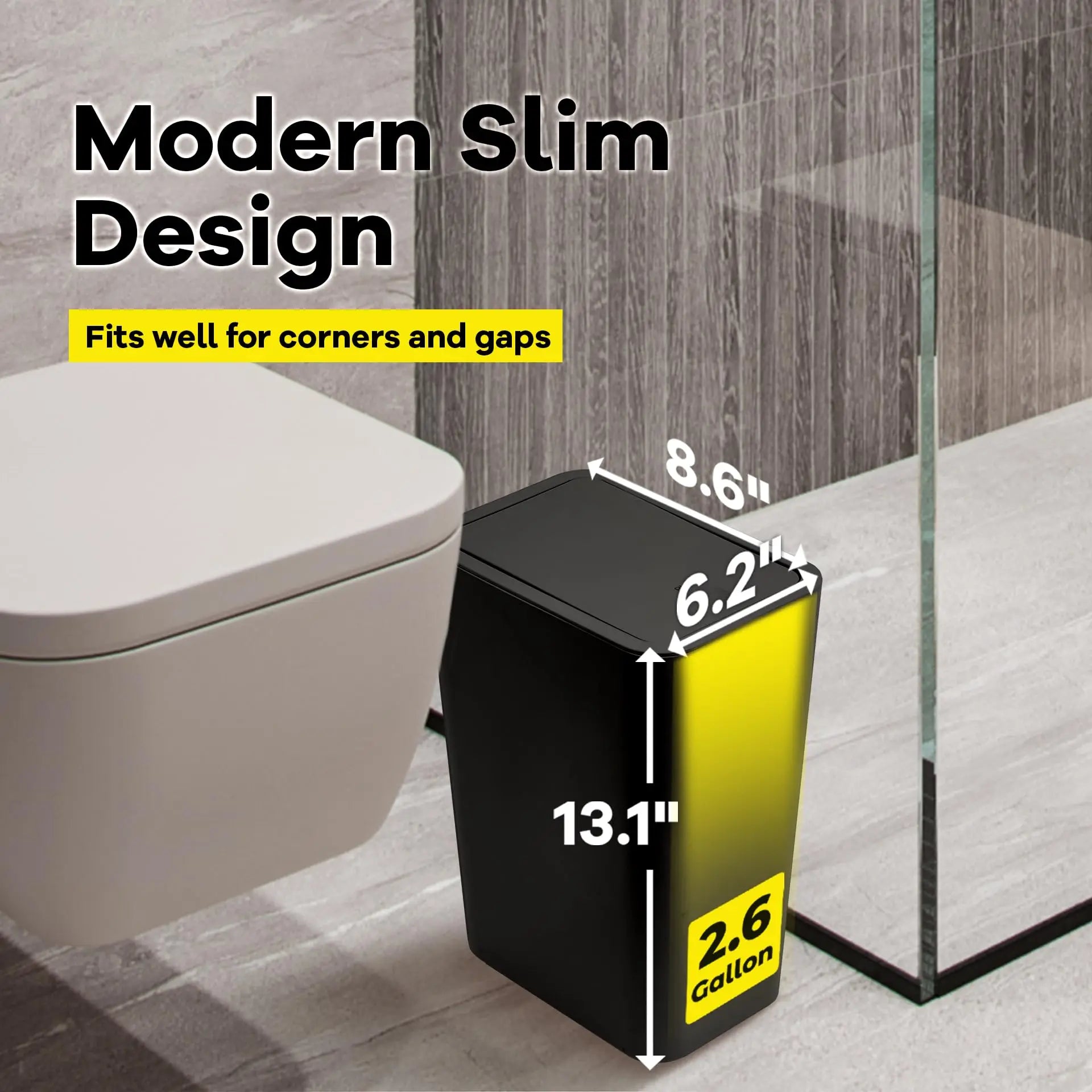 10L Bathroom Trash Can with Press Top Lid for Bedroom, Office & Small Spaces