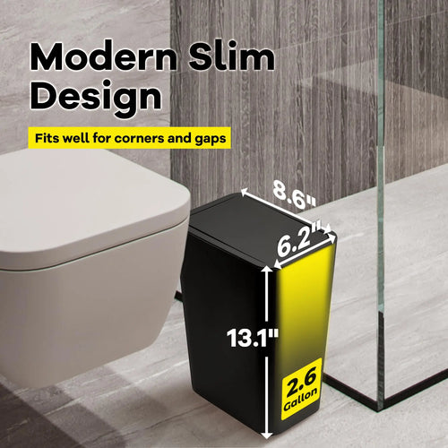 10L Bathroom Trash Can with Press Top Lid for Bedroom, Office & Small Spaces