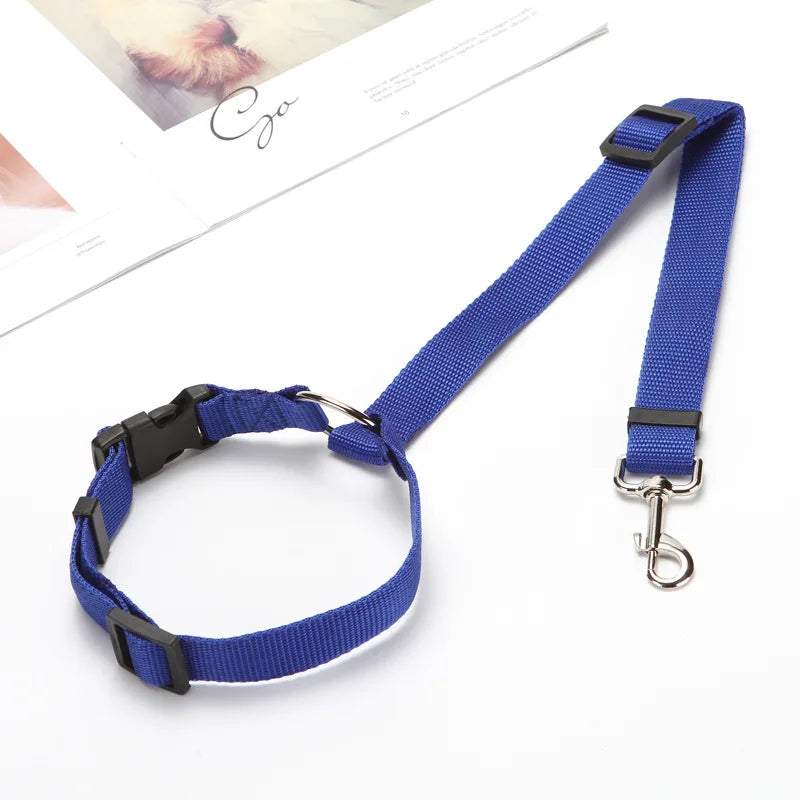 Cinturón de seguridad dos en uno de color sólido para mascotas, correa de nailon, cinturón de seguridad para asiento trasero, arnés ajustable para perros, collar, accesorios para mascotas