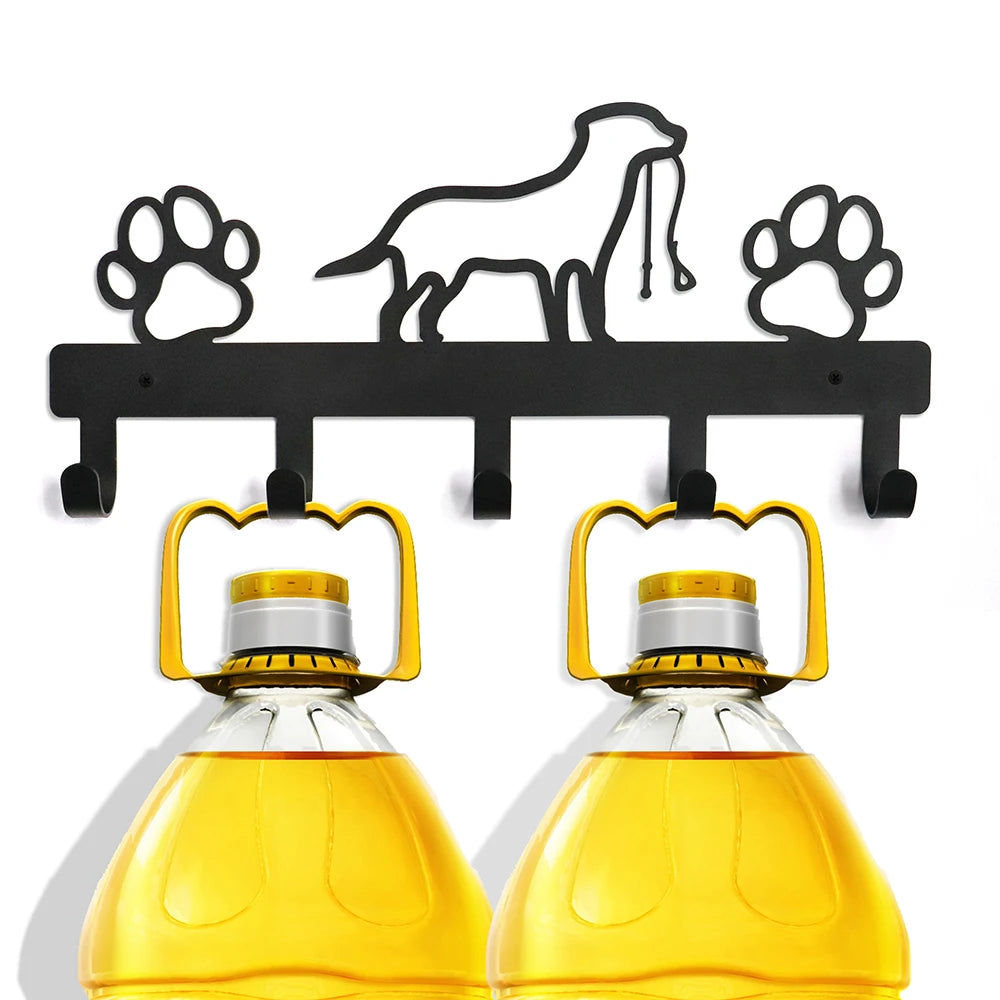 Dog Paw Wall Hook Rack – 5-Hook Metal Organizer for Leashes, Keys, Coats, Towels & Pet Accessories