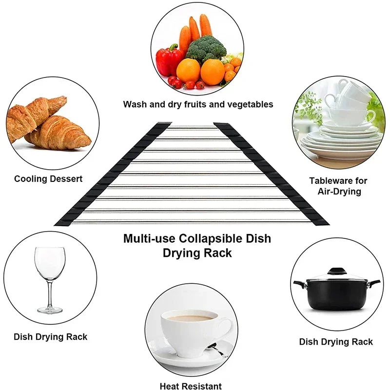 Foldable Triangle Roll-Up Dish Drying Rack for Kitchen Sink