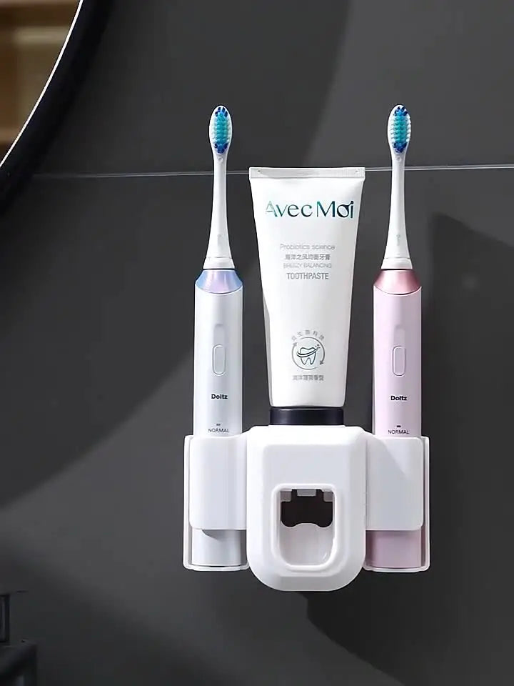 Wall-Mounted Automatic Toothpaste Dispenser & Toothbrush Holder