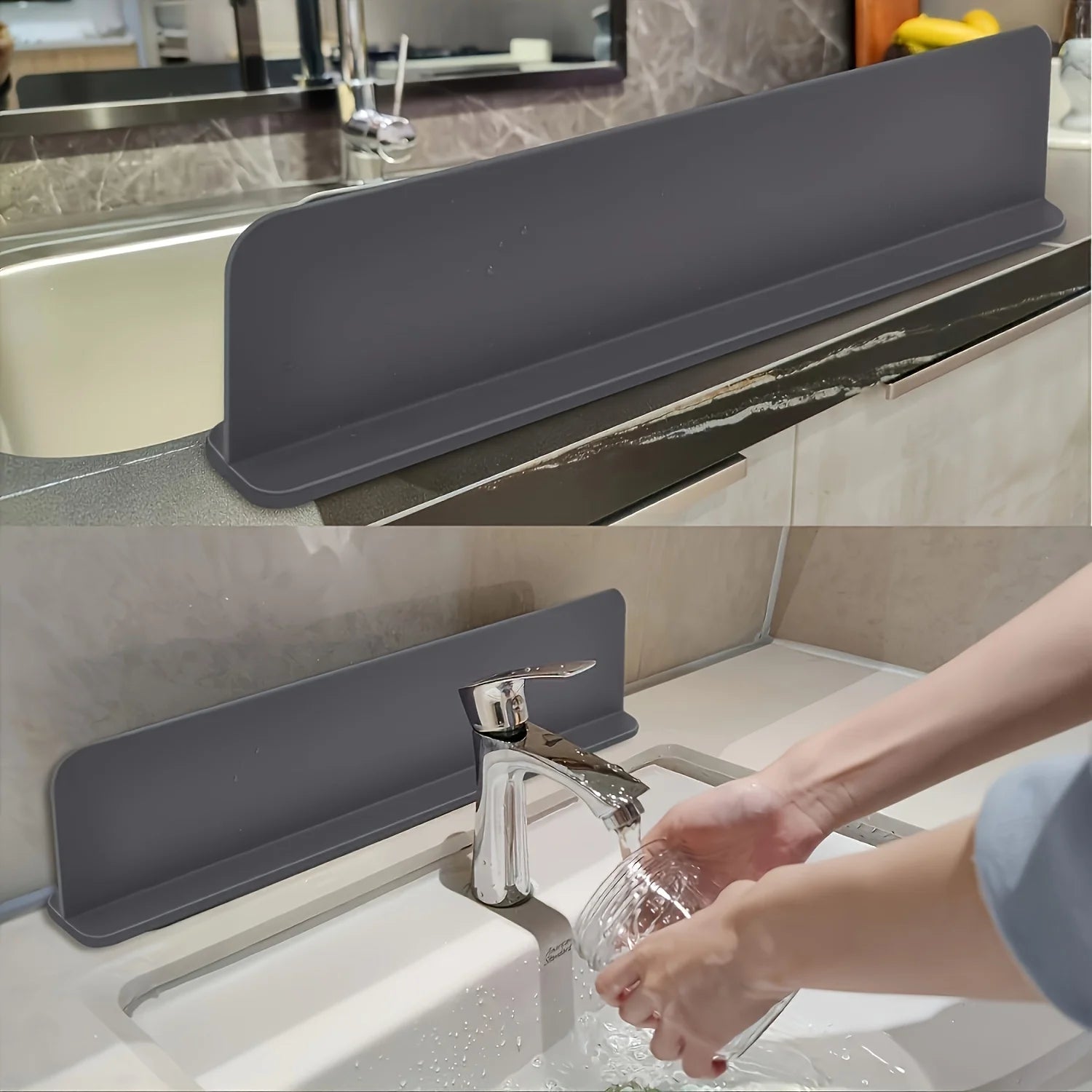 Protector contra salpicaduras de silicona para fregadero con ventosas - Barrera de agua para cocinas, laboratorios y fregaderos