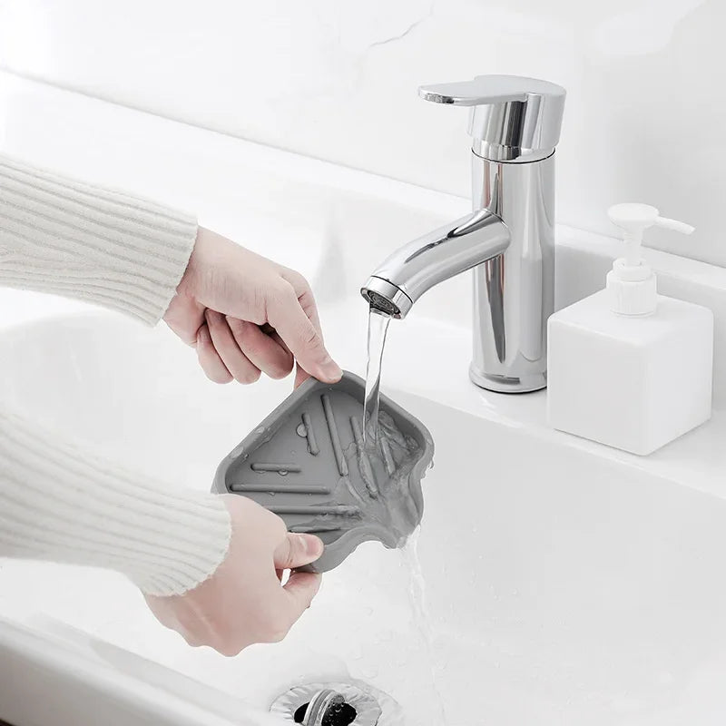Silicone Sink Organizer Tray with Drain – Soap, Sponge & Brush Holder
