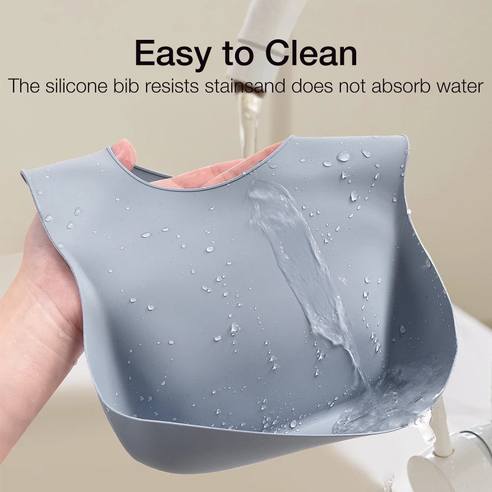 Waterproof Silicone Baby Bib with Food Catcher – Adjustable Cartoon Feeding Apron, Soft Reusable Infant Bib for Newborns & Toddlers