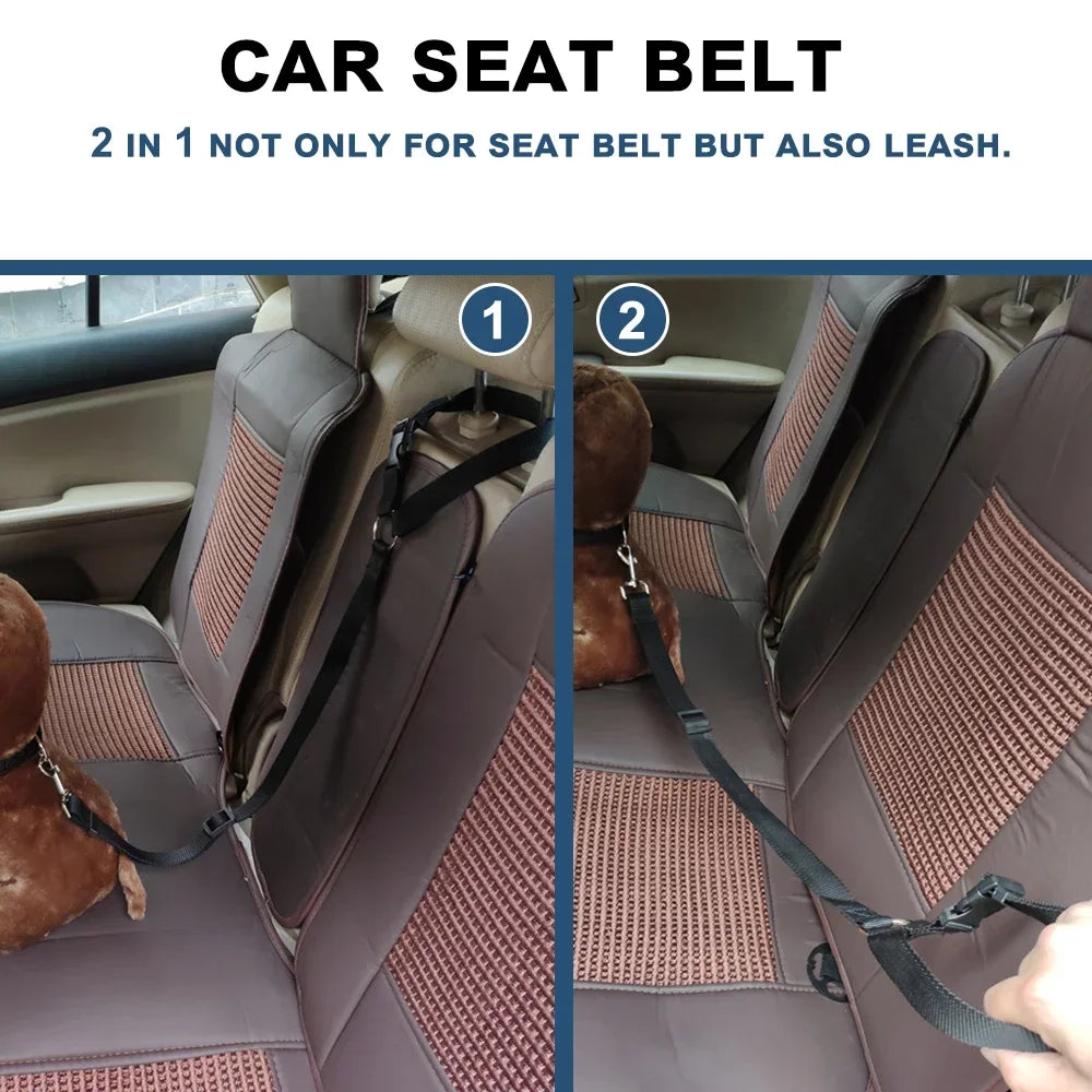 Cinturón de seguridad dos en uno de color sólido para mascotas, correa de nailon, cinturón de seguridad para asiento trasero, arnés ajustable para perros, collar, accesorios para mascotas