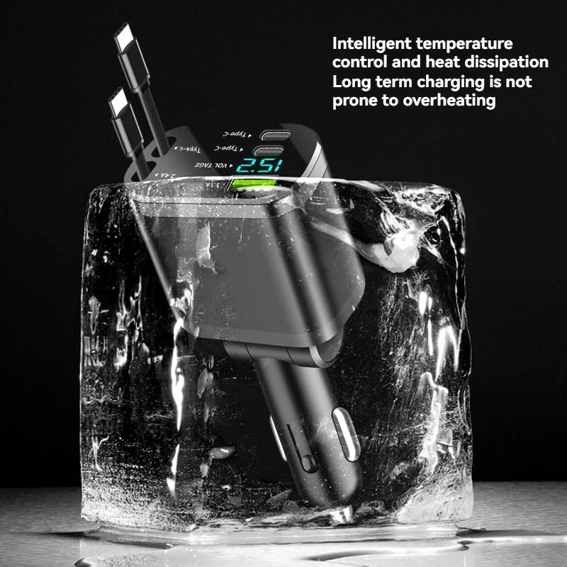 Cargador de coche, cargador de coche con cable retráctil, cargador PD para coche, cargador rápido para coche, carga superrápida, carga flash, cinco en uno cig