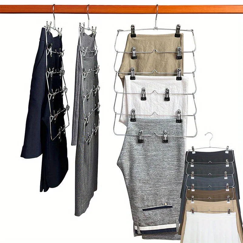 6-Tier Skirt & Pants Hanger with Adjustable Clips