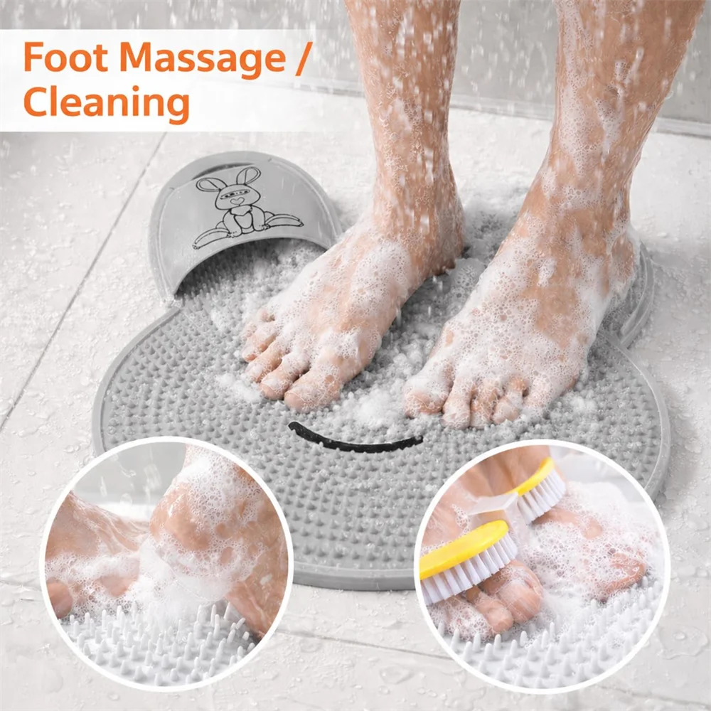 Non-Slip Silicone Foot Scrubber Bath Mat – Shower Foot Massager, Exfoliating Cleaning Mat for Bathtub & Bathroom Floor