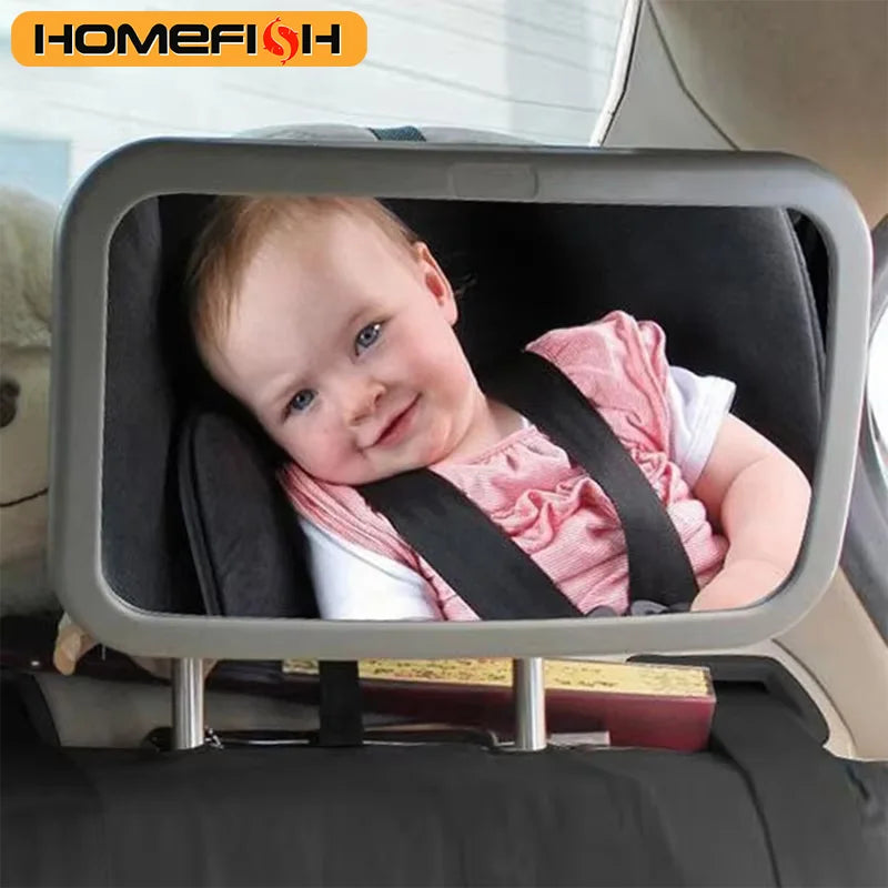 HOMEFISH Baby Car Rear View Mirror – Large Adjustable Headrest Mounted Infant Safety Mirror, Wide Angle Back Seat Baby Monitor