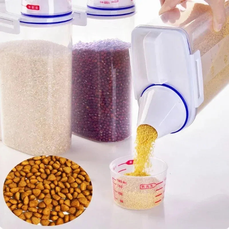 1 Contenedor Hermético para Alimentos de Mascotas, 1.5kg/2kg con Taza, Tarro Sellado de Plástico para Alimentos Secos para Perros y Gatos, Incluye Cuchara Medidora