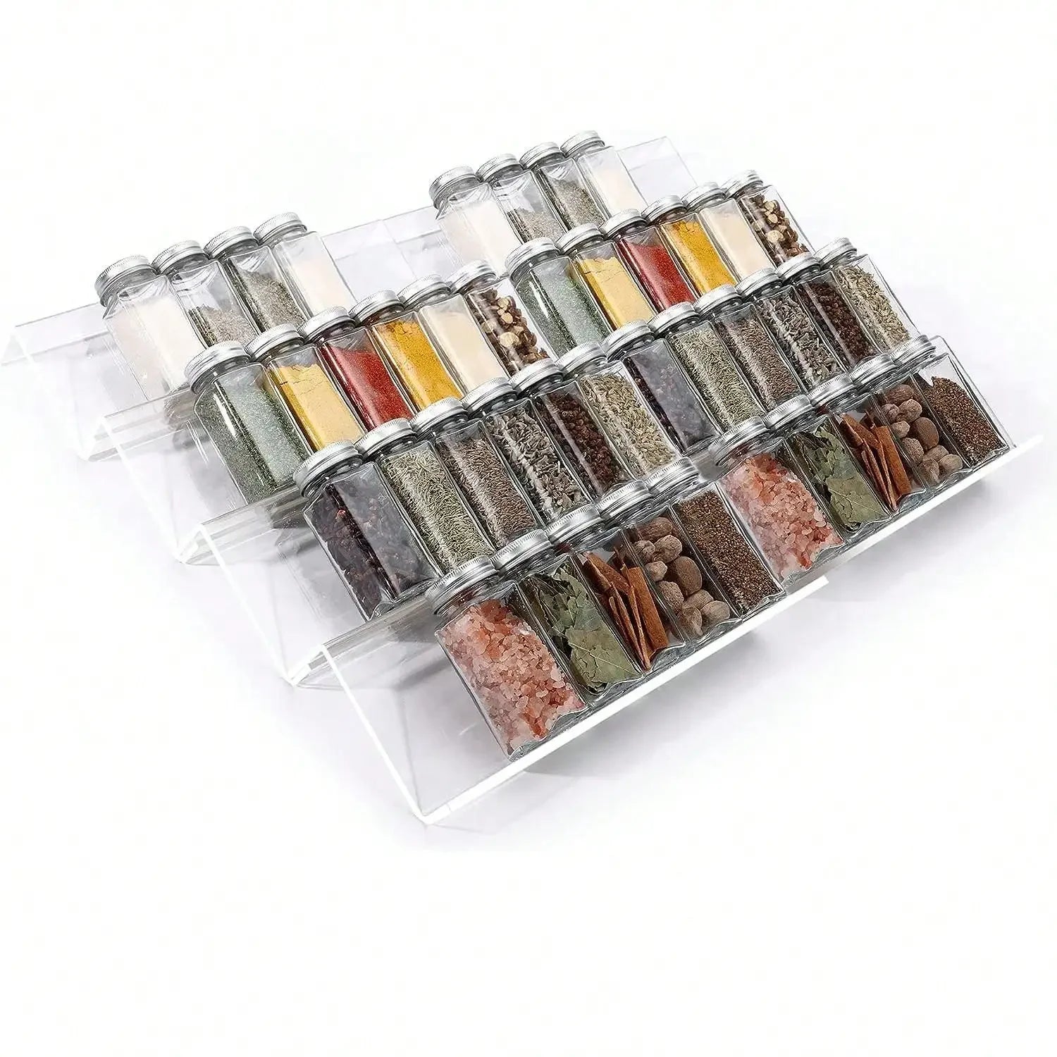 Organizador de cajones para especias de cocina de 2/4 niveles, estante ajustable para especias para tarros de especias, botellas de condimentos, organizador de cocina para despensa o armarios.