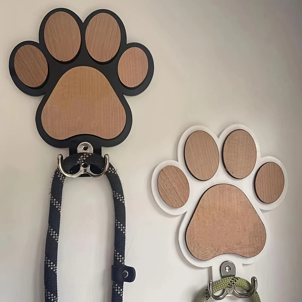 Colgador de correa de perro de madera con huella de pata para collares y abrigos, gancho de pared de madera con diseño de huella de pata, soporte de correa con gancho de garra, regalo para amantes de los perros