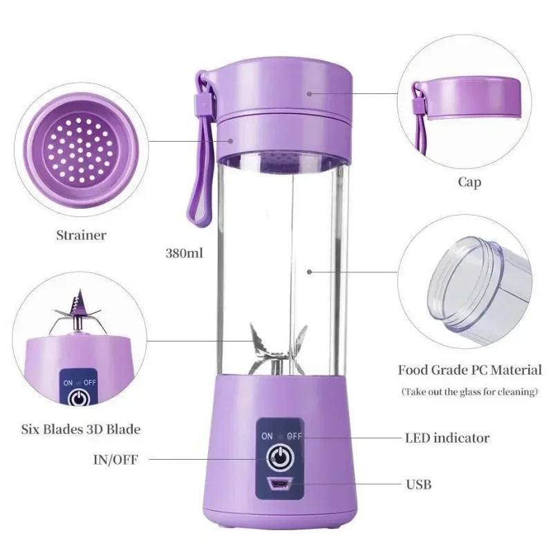 Licuadora eléctrica portátil de mano, recargable, para viajes, exprimidor de fruta, mini batidora para batidos y zumos