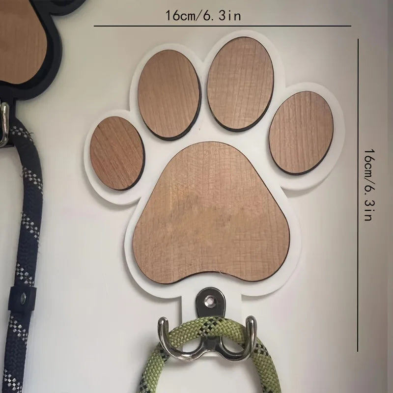 Paw Print Wooden Dog Leash Wall Hook – No-Drill Pet Organizer for Leashes, Collars, Keys & Coats