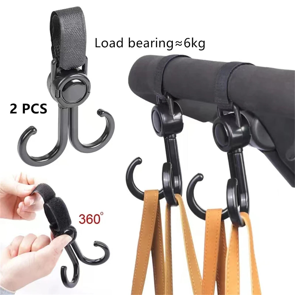 2 ganchos de piel sintética para cochecito de bebé, rotación de 360 grados, organizador de carrito, accesorios de ganchillo para cochecito