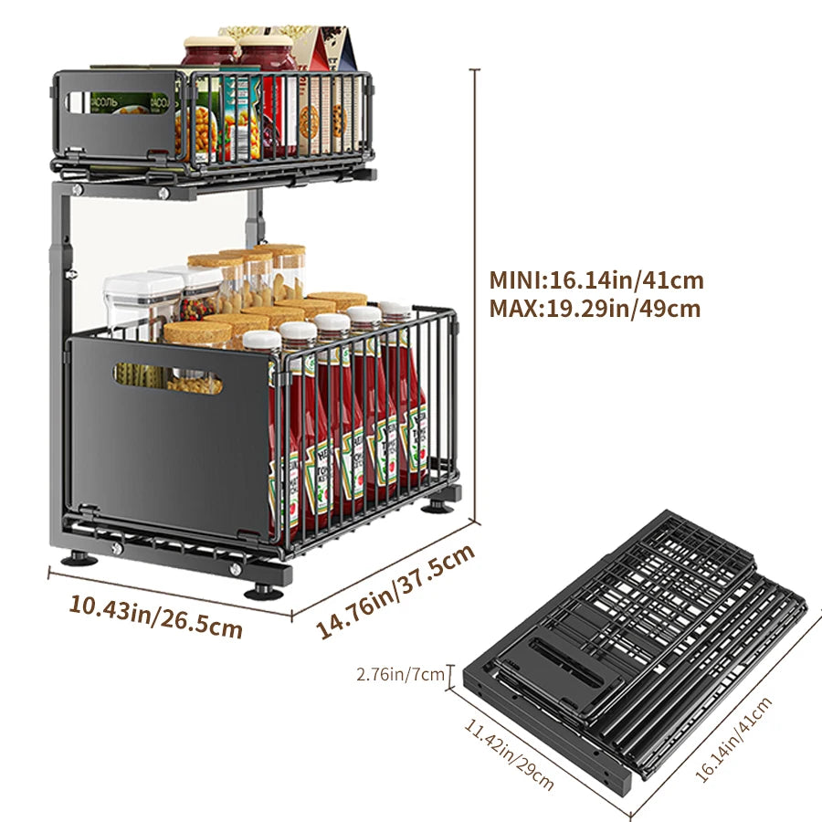 2-Tier Pull-Out Under Sink Organizer with Adjustable Height