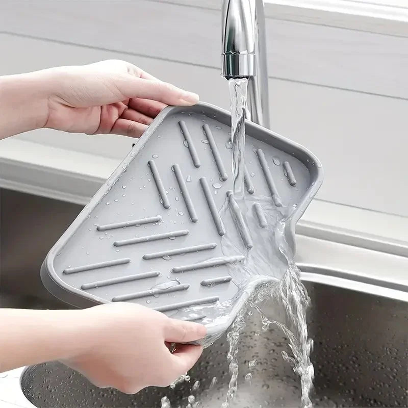 Silicone Sink Organizer Tray with Drain – Soap, Sponge & Brush Holder