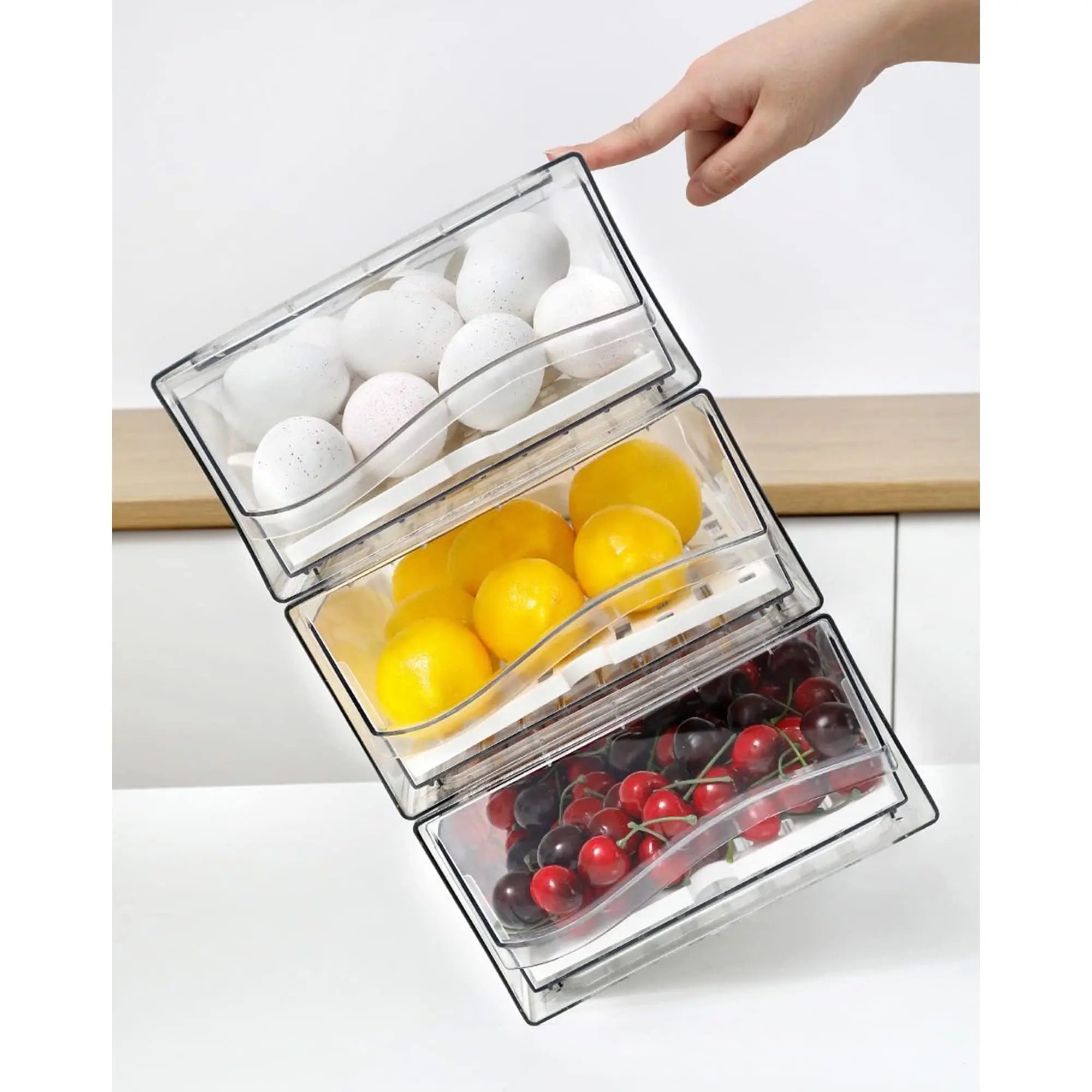 Stackable Refrigerator Organizer Bins with Drain Tray – BPA-Free Food Storage Containers