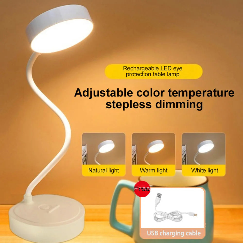 Rechargeable LED Desk Lamp with USB Power – 3 Color Modes & Dimmable Brightness