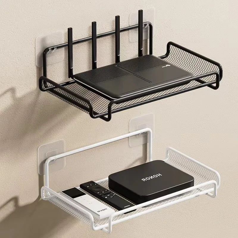 Estante de pared para router de acero inoxidable sin taladros, organizador que ahorra espacio para decodificadores, llaves y objetos pequeños en la sala de estar