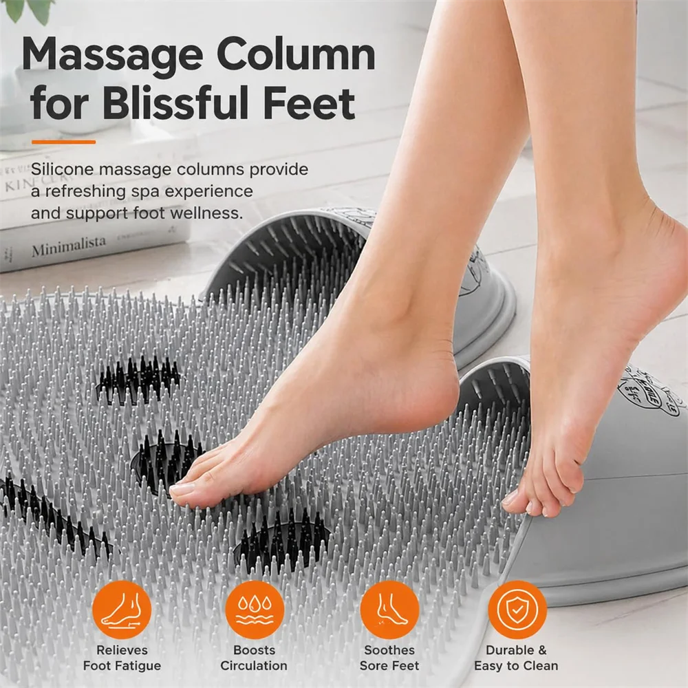 Non-Slip Silicone Foot Scrubber Bath Mat – Shower Foot Massager, Exfoliating Cleaning Mat for Bathtub & Bathroom Floor