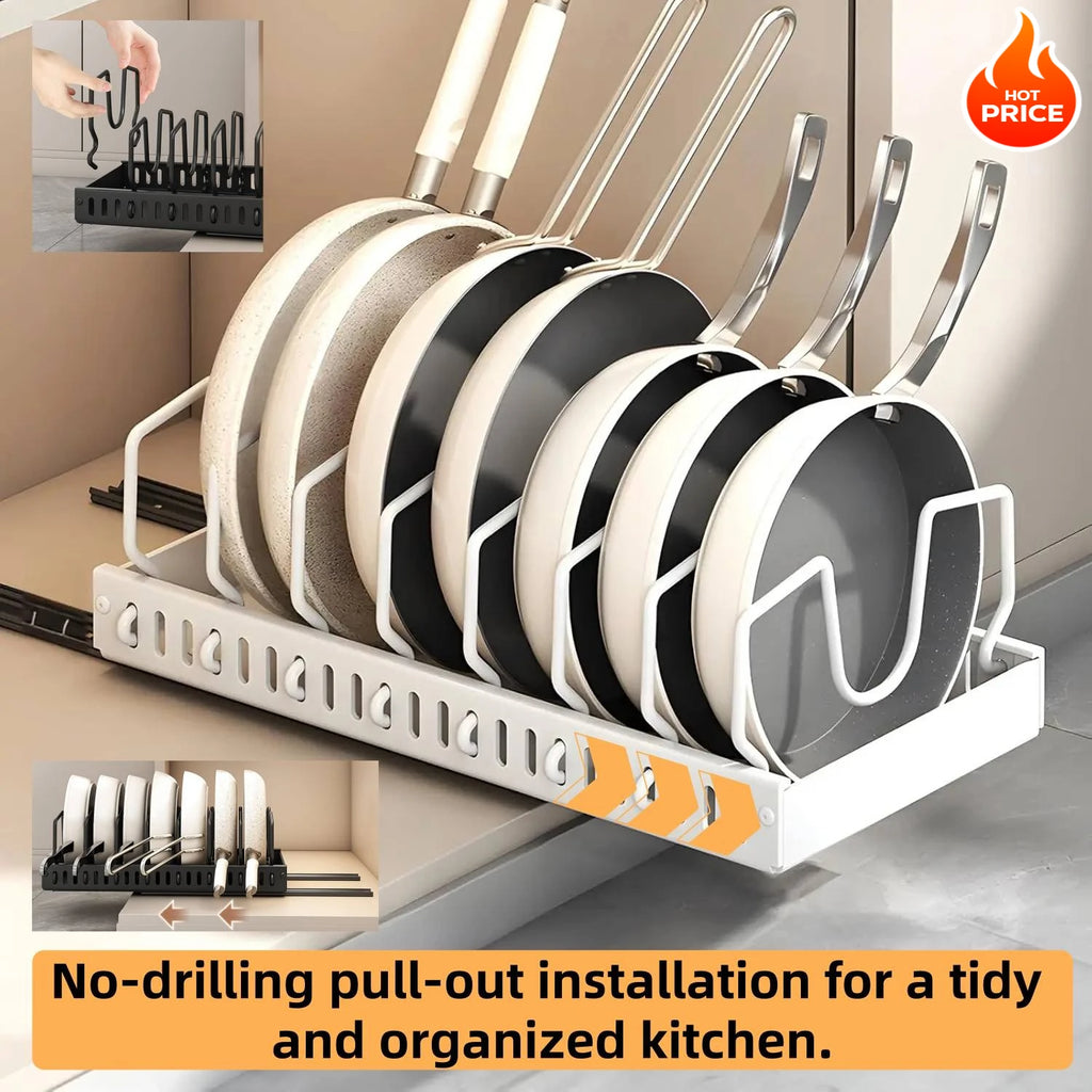 Pull-Out Pot & Pan Organizer with Adjustable Dividers