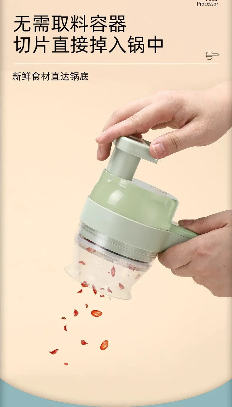 Picadora Eléctrica de Verduras, Cortador Multifuncional de Ajo, Jengibre y Cebolla para Cocina Doméstica, Rebanadora y Cortadora de Alimentos