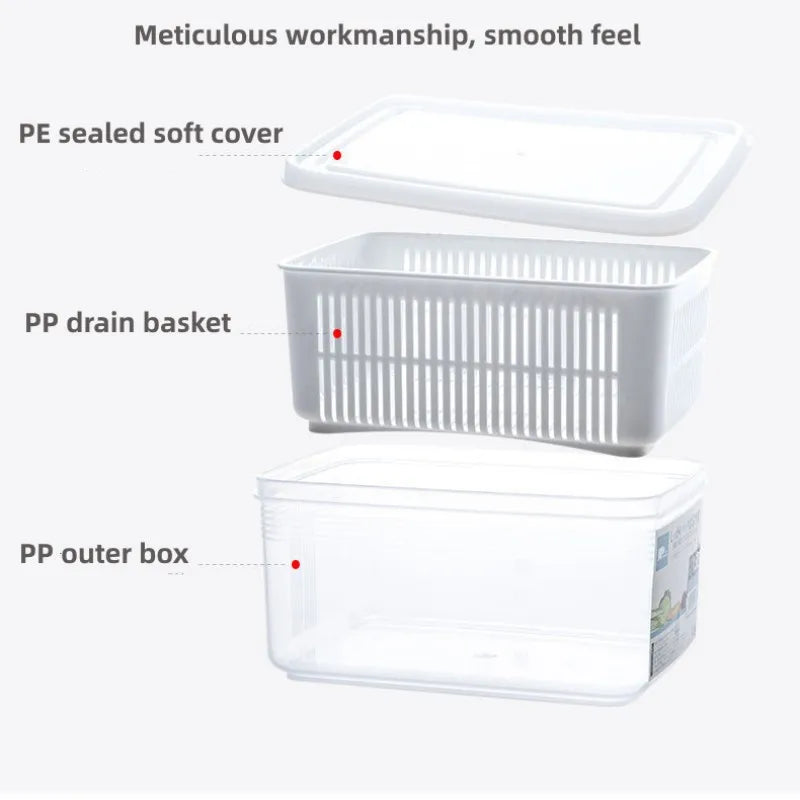 Refrigerator Storage Container with Drain Basket for Fruits & Vegetables