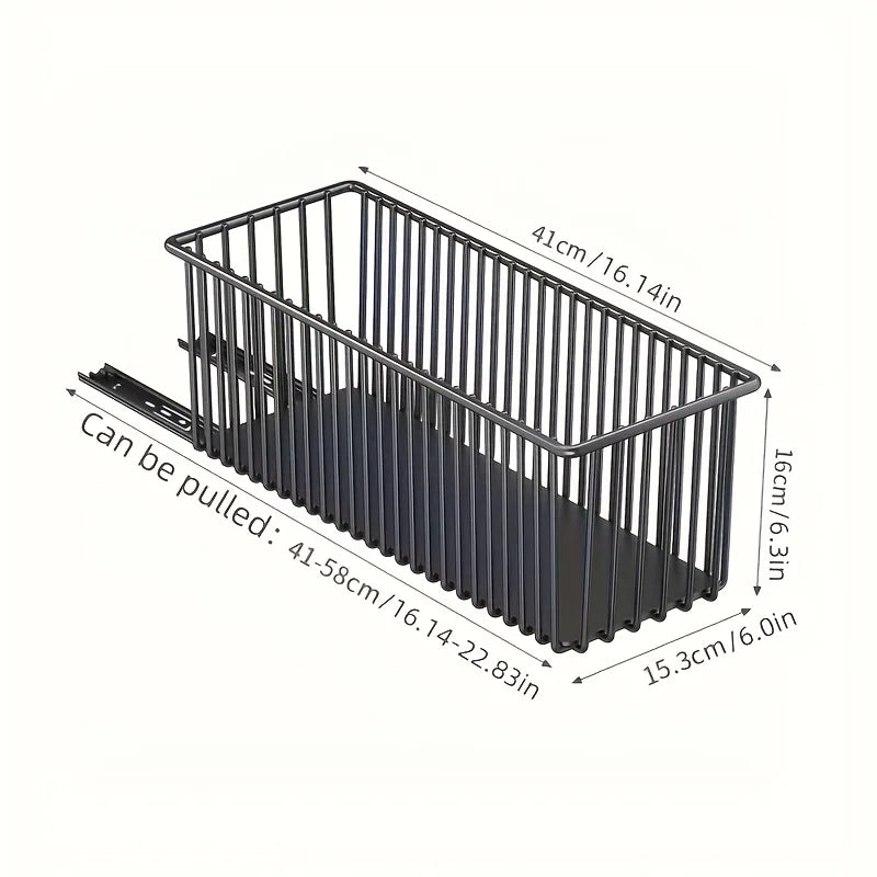 Pull-Out Cabinet Organizer with Sliding Storage Basket – No Drilling
