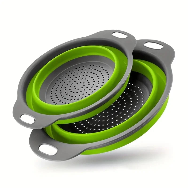 Collapsible Silicone Colander with Handle for Fruit, Vegetable & Kitchen Food Washing