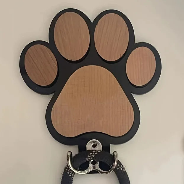 Paw Print Wooden Dog Leash Wall Hook – No-Drill Pet Organizer for Leashes, Collars, Keys & Coats
