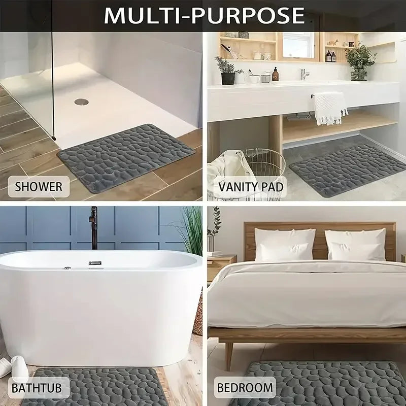 Alfombrilla de baño antideslizante 3D, tapetes de baño con relieve de adoquines, alfombrilla absorbente para puerta, alfombras de piso, lavable a máquina de secado rápido