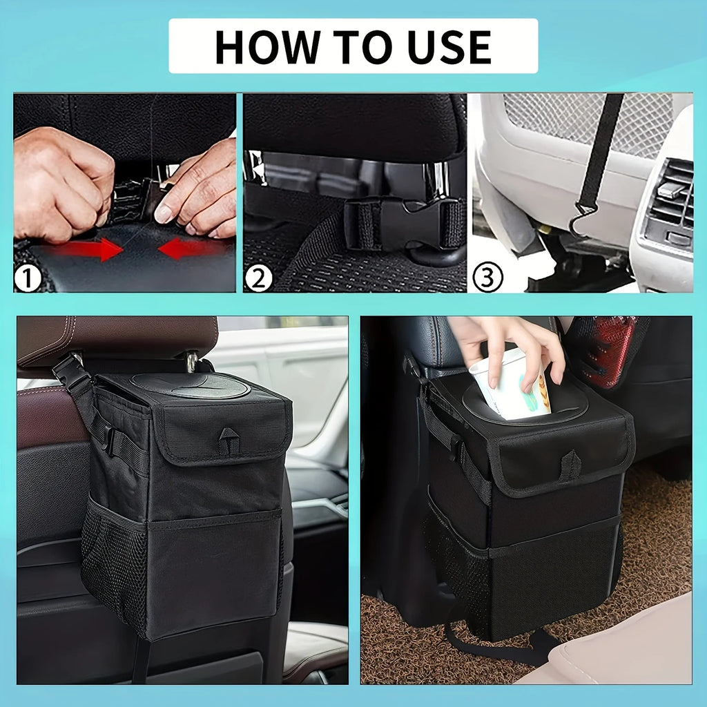 Collapsible Car Trash Can with Lid & Leakproof Oxford Cloth Storage Organizer