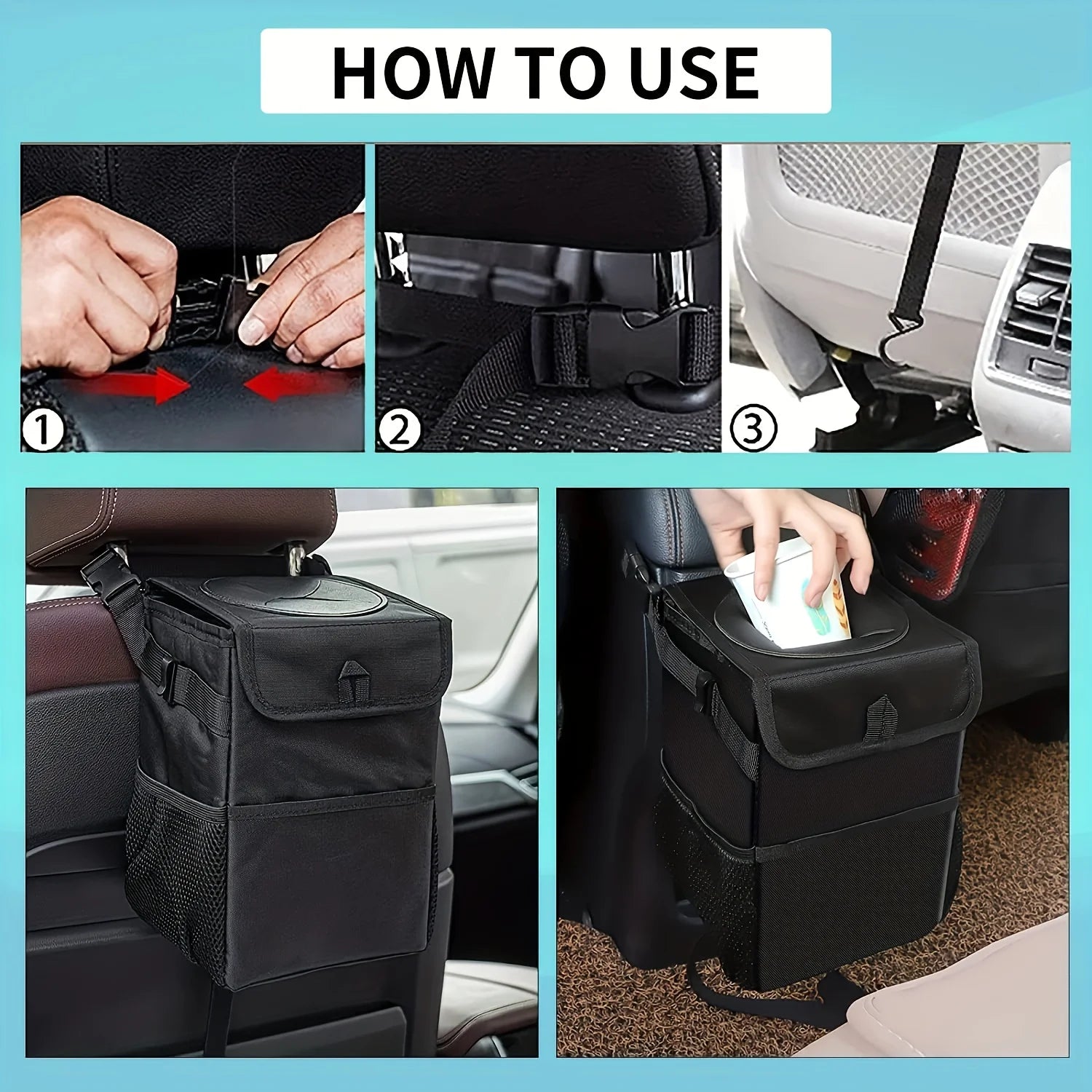 Collapsible Car Trash Can with Lid & Leakproof Oxford Cloth Storage Organizer