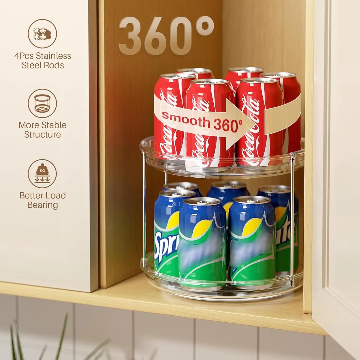2-Tier 360° Rotating Lazy Susan Organizer for Kitchen, Pantry & Bathroom
