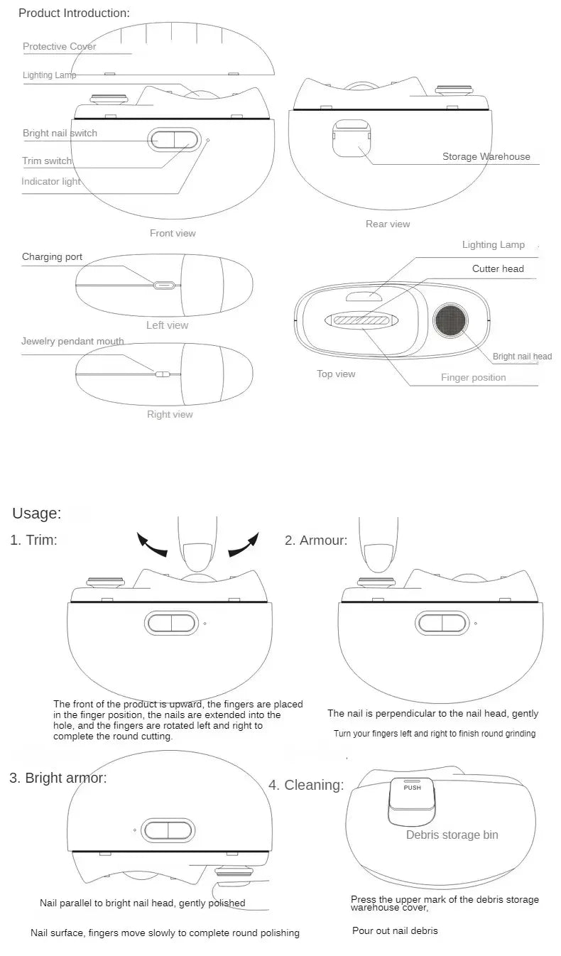 2-in-1 Electric Nail Clipper & Polisher – USB Rechargeable Automatic Nail Grinder with LED Light for Manicure & Nail Care