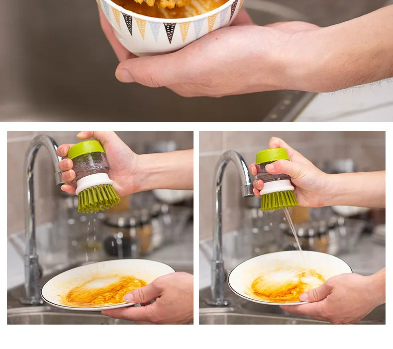 Soap Dispensing Dish Brush with Replaceable Head & Storage Stand