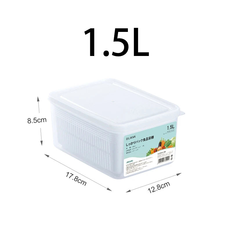 Refrigerator Storage Container with Drain Basket for Fruits & Vegetables
