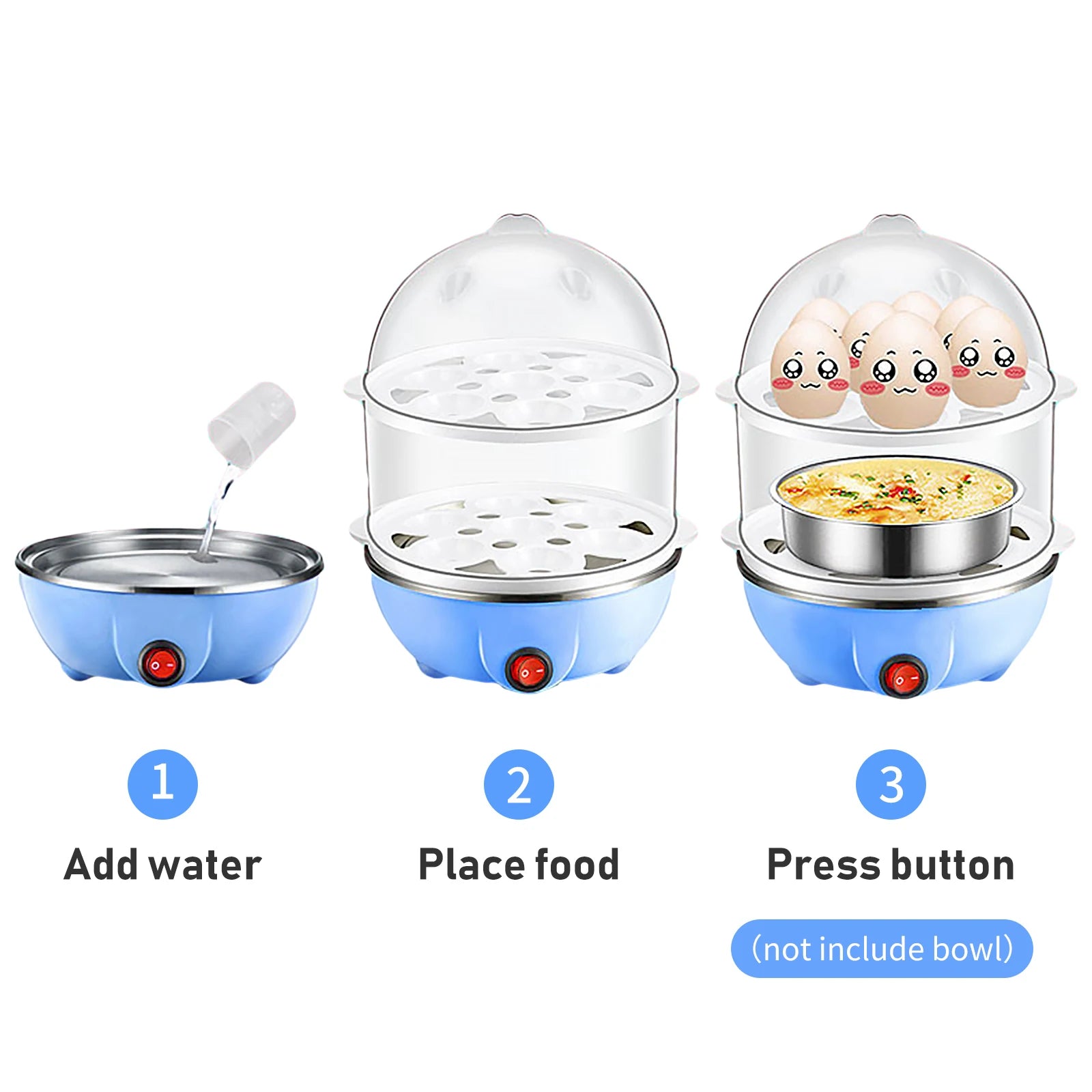 Double Layer Electric Egg Cooker – 14 Egg Automatic Egg Boiler & Food Steamer with Auto Shut-Off and Measuring Cup