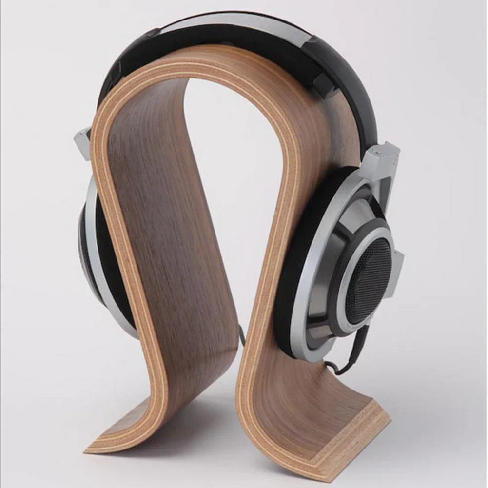 U-Shaped Wooden Headphone Stand – Premium Walnut Desktop Display Holder for All Headphones