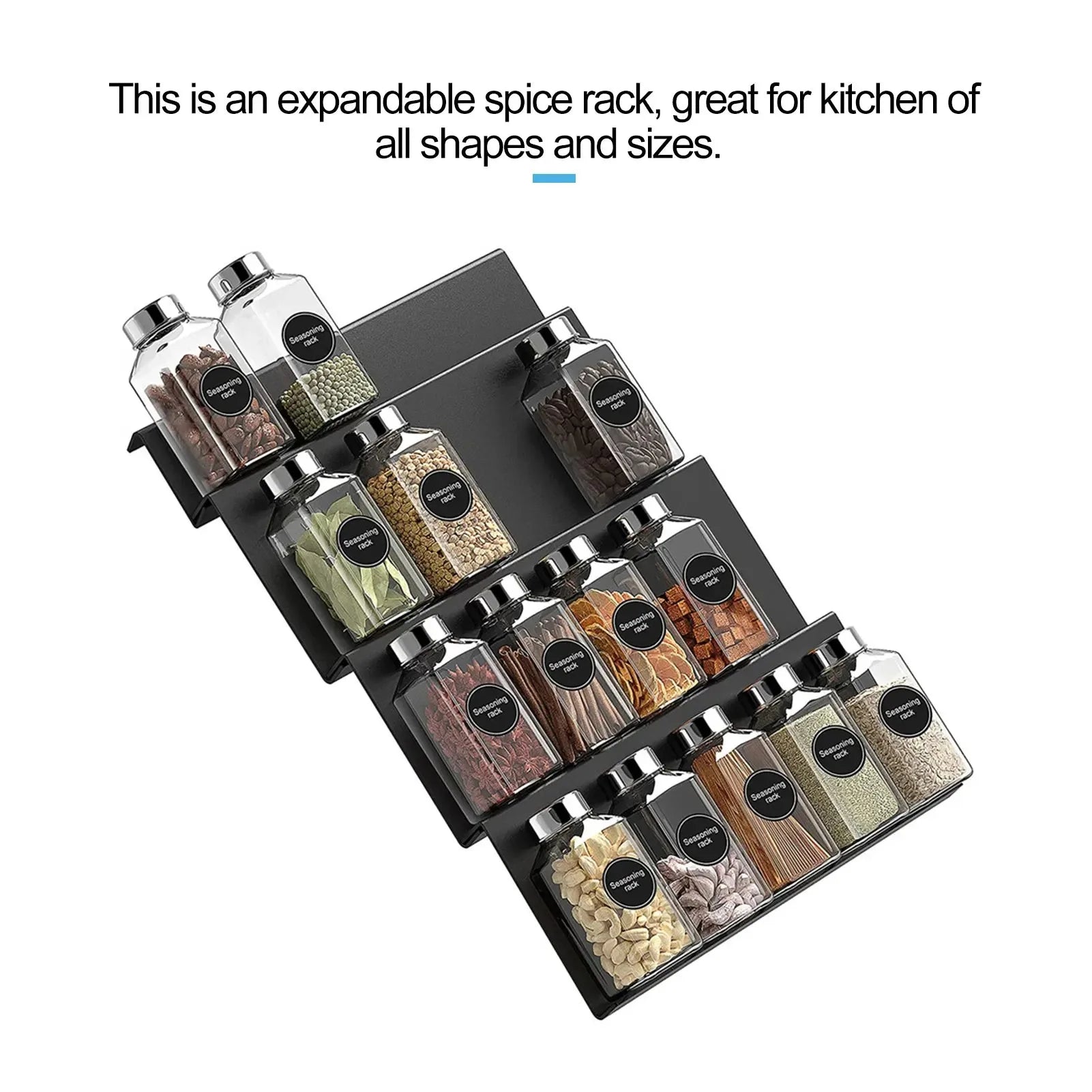 Organizador de especias de 4 niveles, organizador de especias acrílico ajustable, organizador de condimentos expandible para gabinetes de cocina