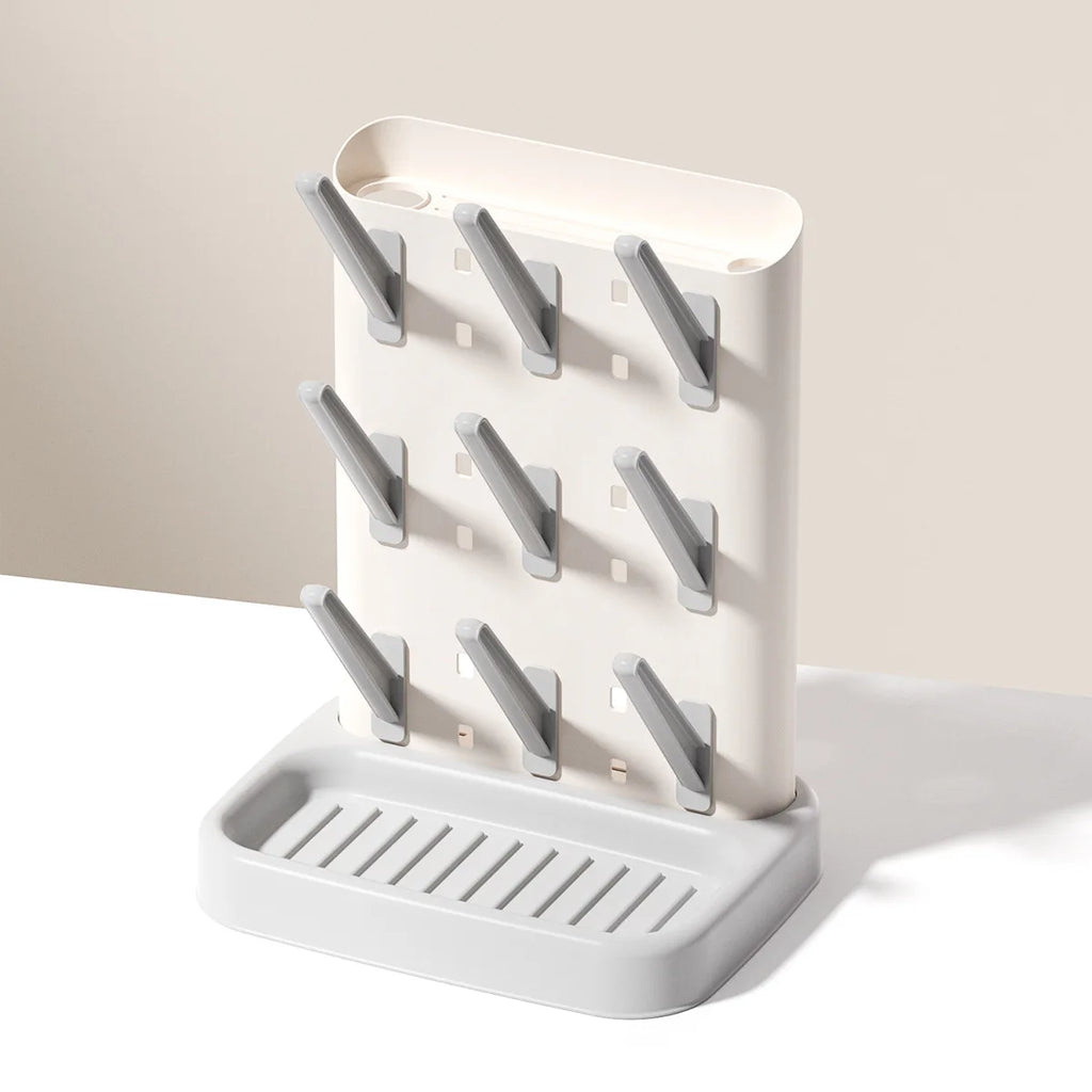 Baby Bottle Drying Rack with Detachable Pegs & Drip Tray – Countertop Bottle Dryer Stand for Baby Feeding Supplies