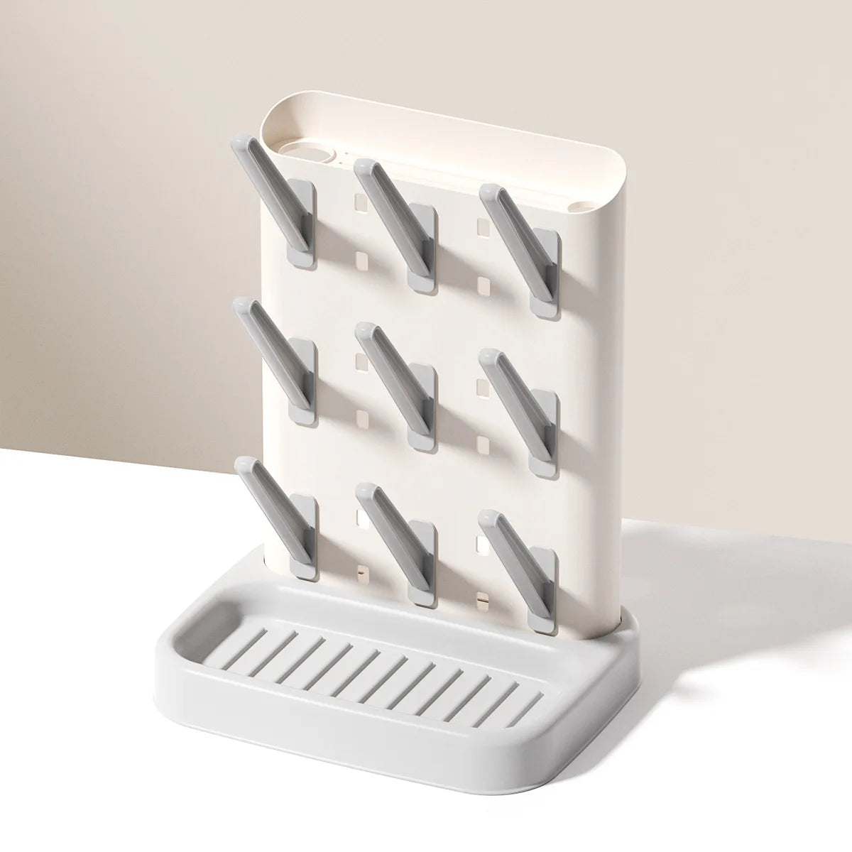 Baby Bottle Drying Rack with Detachable Pegs & Drip Tray – Countertop Bottle Dryer Stand for Baby Feeding Supplies