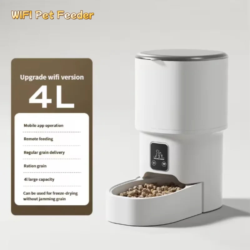 Comedero automático para mascotas de 4 L con WiFi, dispensador inteligente de comida para perros y gatos con control de botón