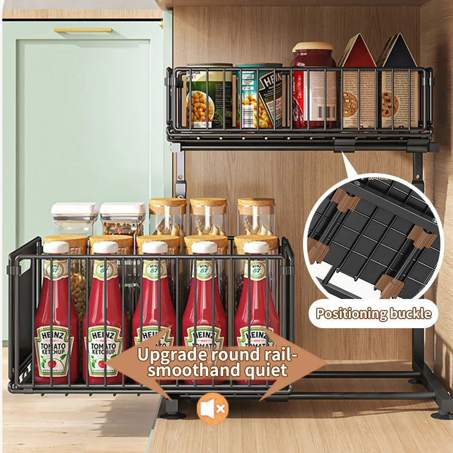 2-Tier Pull-Out Under Sink Organizer with Adjustable Height